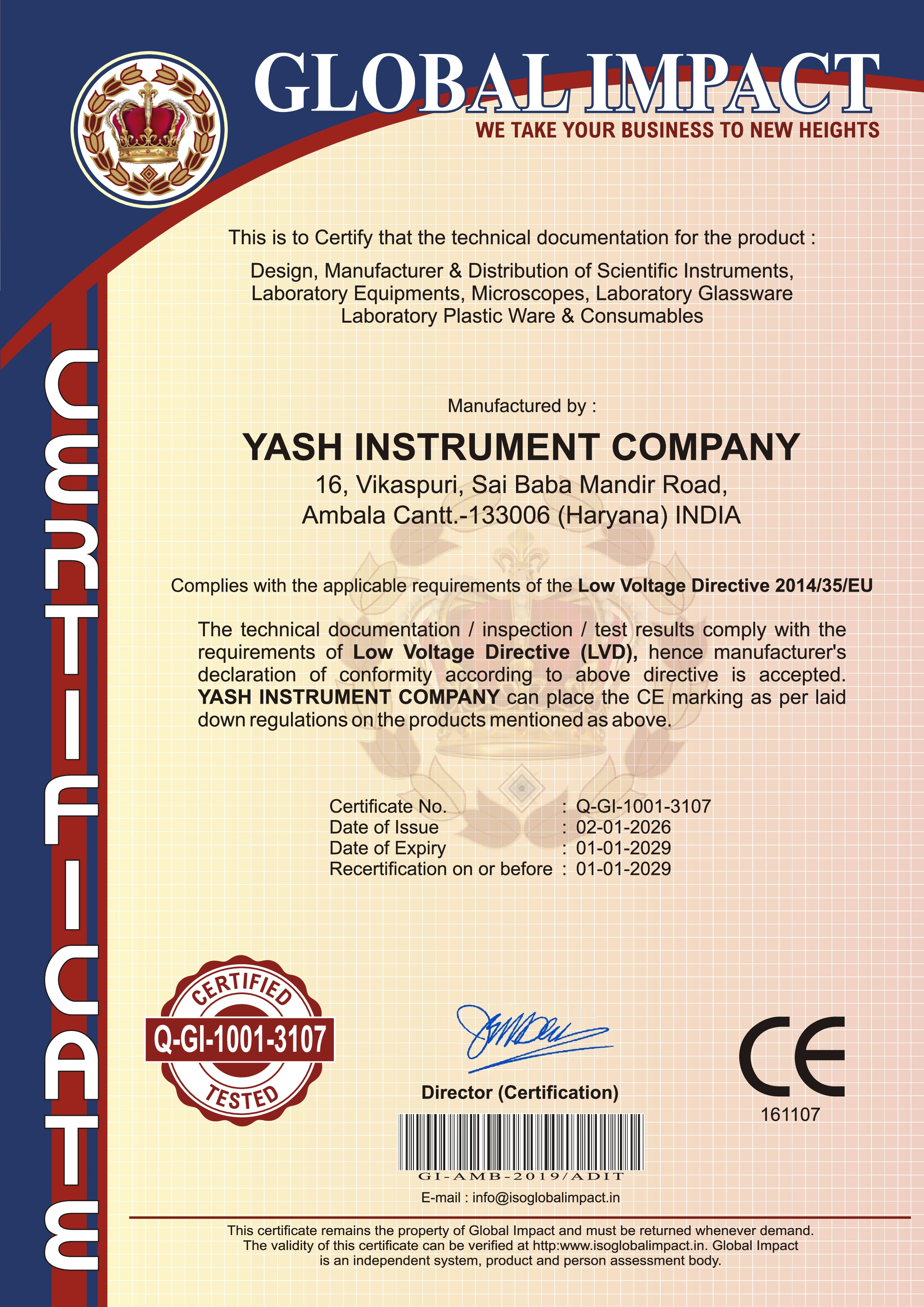 CE Conformity Certificate